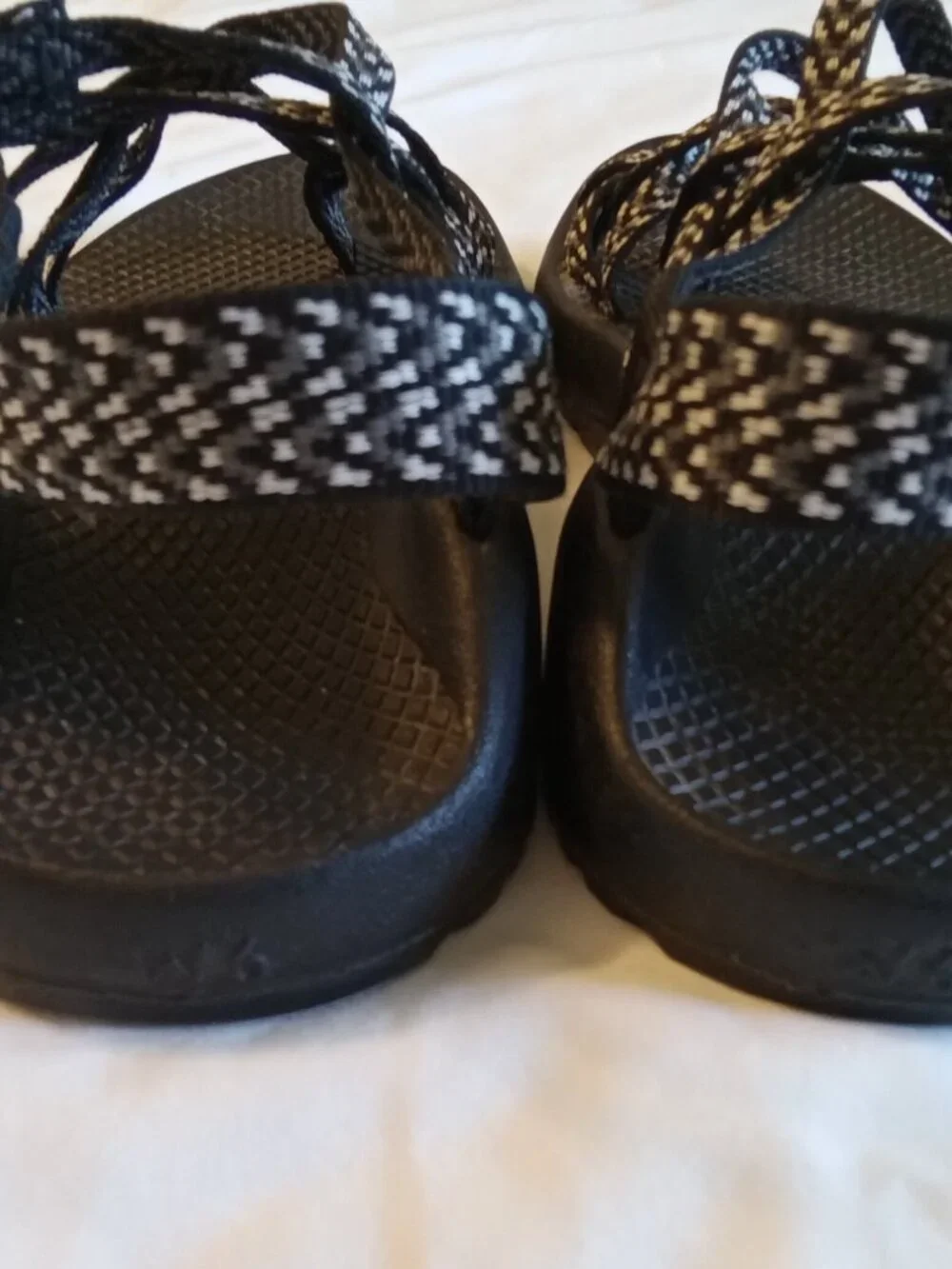 Women's Chaco strapoy sandals, blac, white and grey, size 6, pre-owned